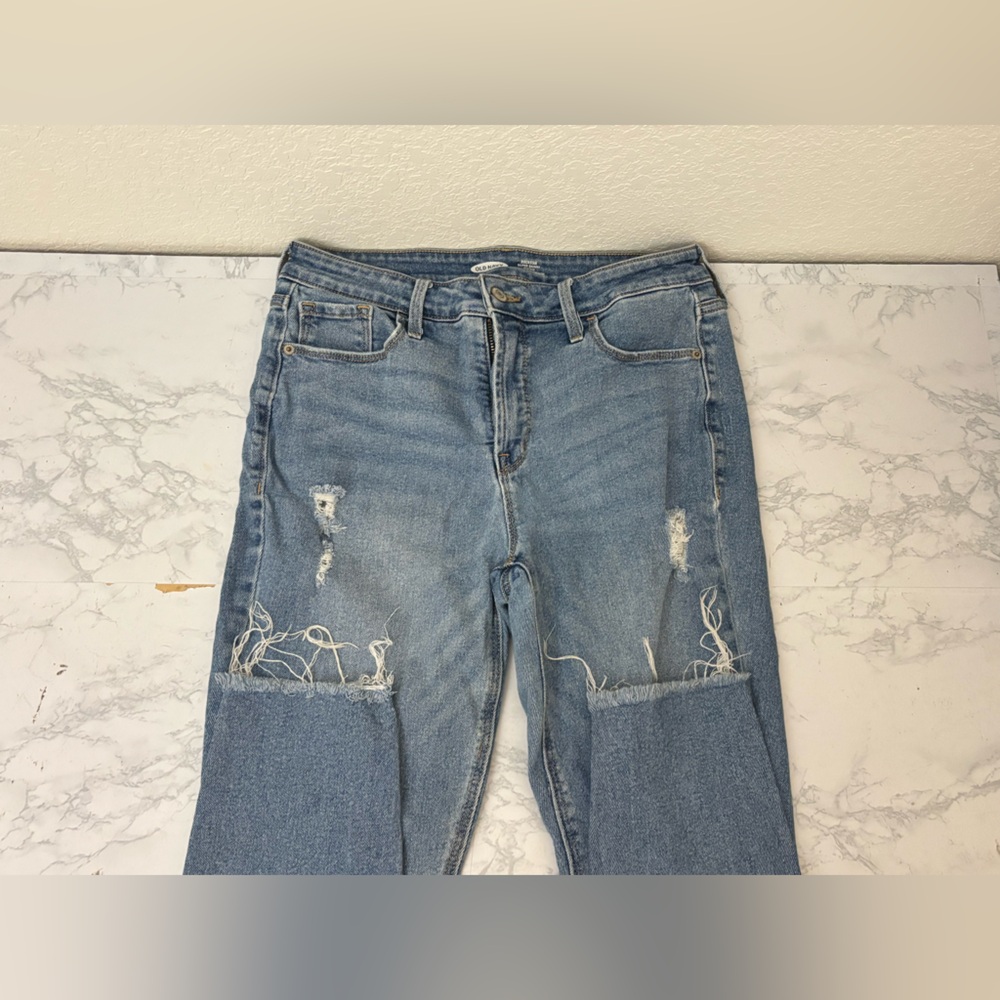 Old Navy Size 10 Blue Rockstar Super Skinny Denim Jeans Rise Distressed - Picture 3 of 6